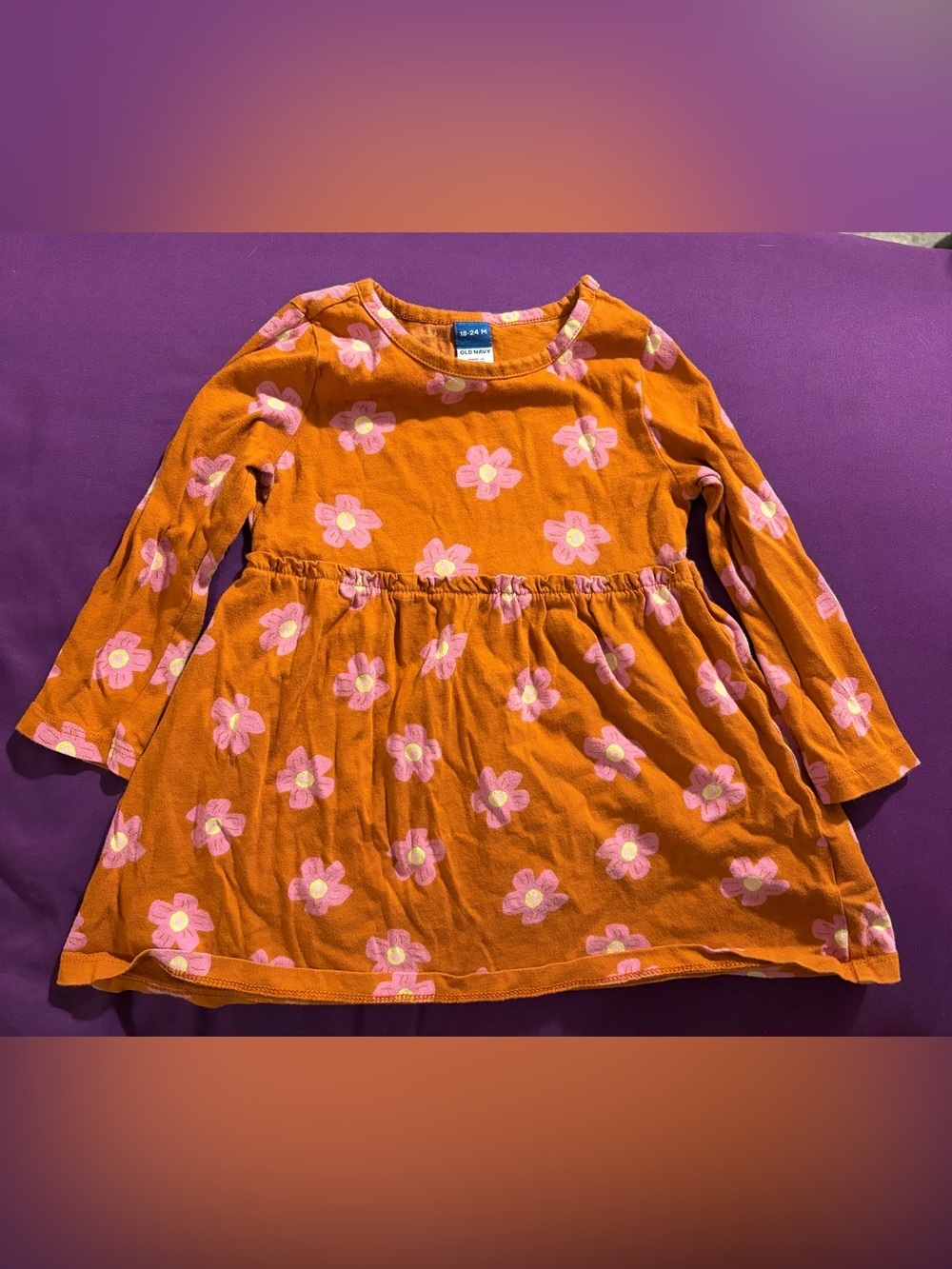 Old Navy Orange and Pink Floral Long Sleeve Dress